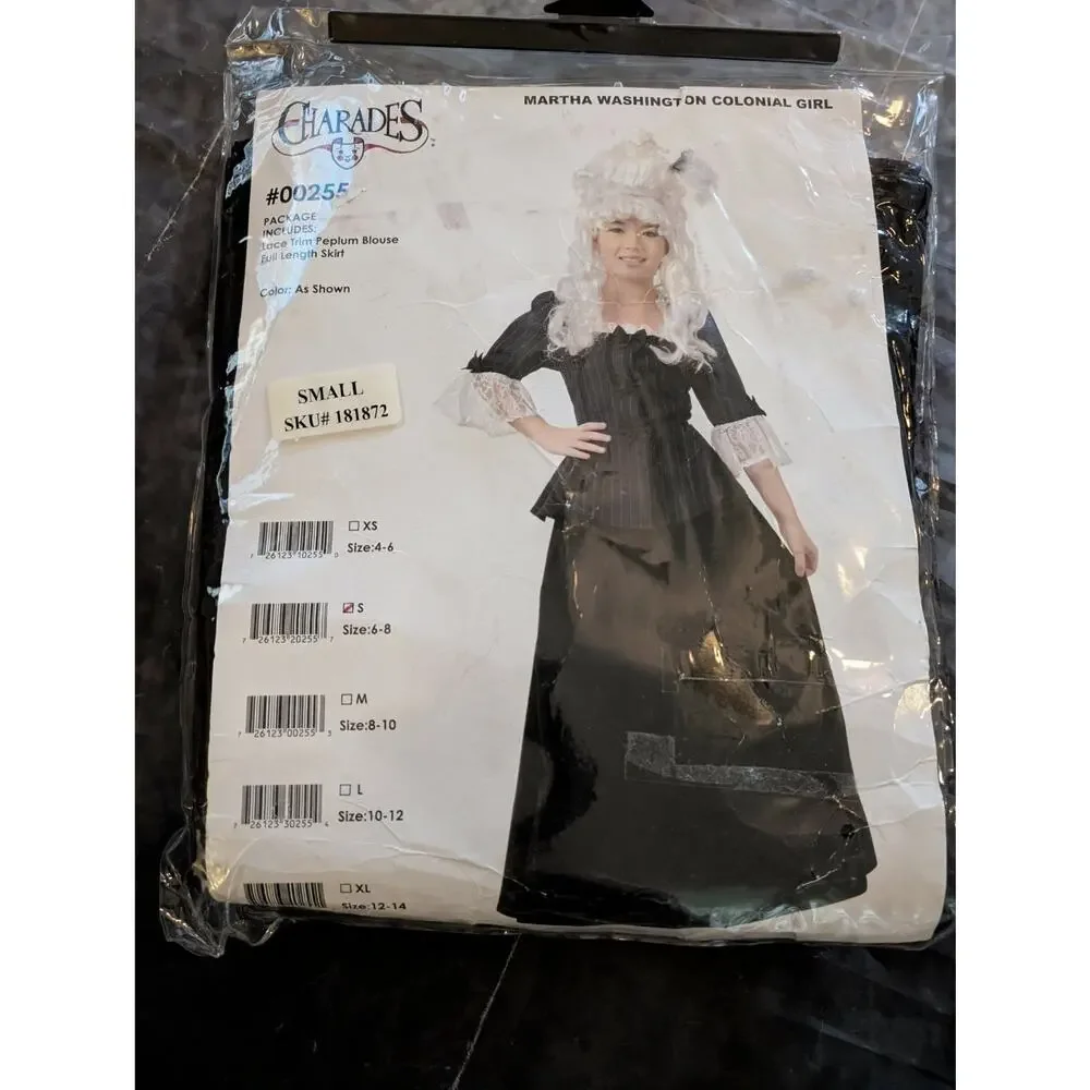 NEW! Colonial Girl Martha Washington Child Halloween Costume Kids Size S 6-8